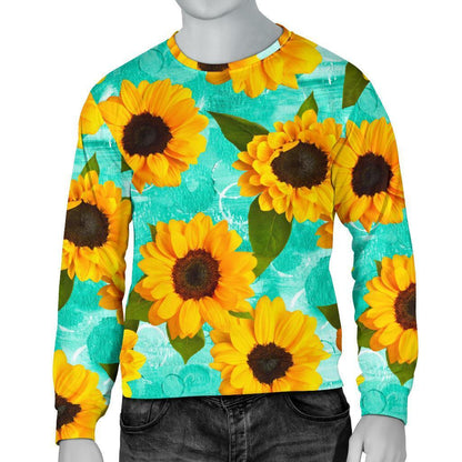 Bright Sunflower Pattern Print Men's Crewneck Sweatshirt GearFrost