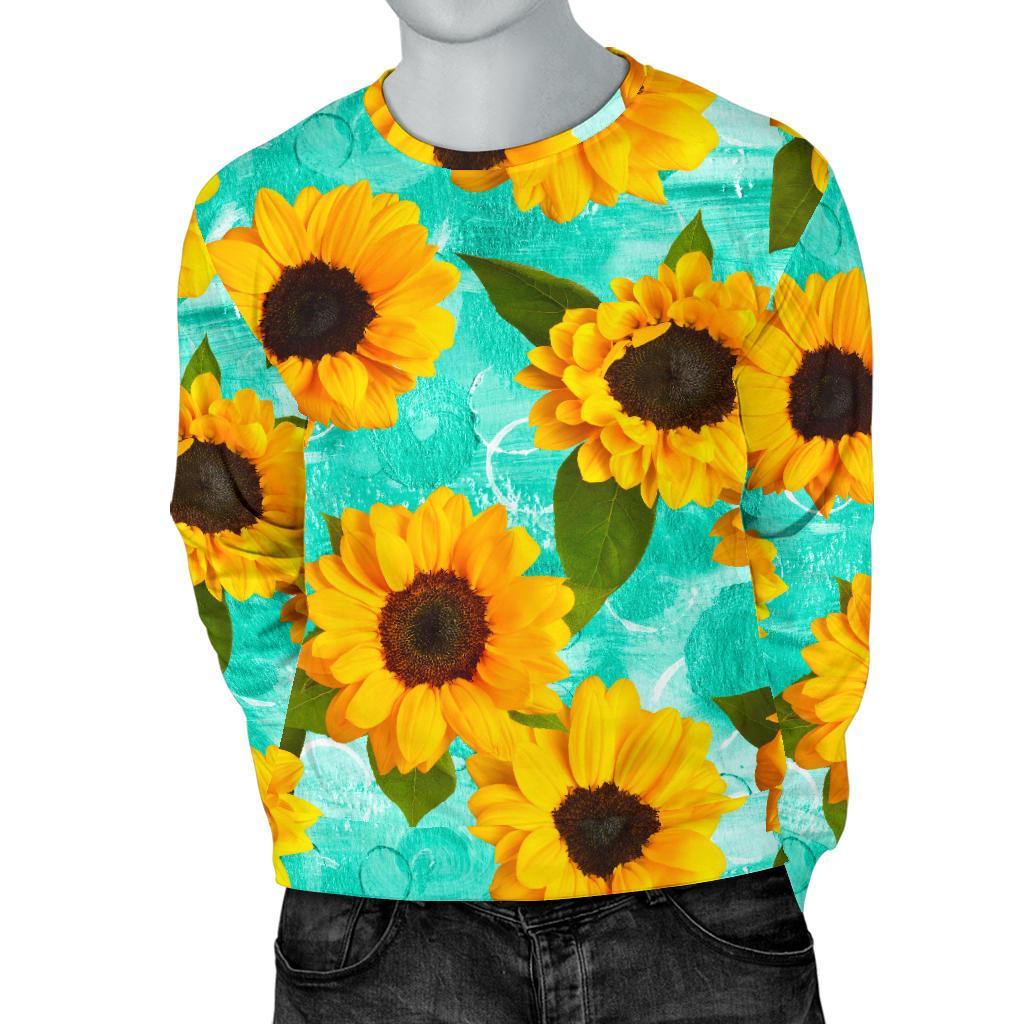 Bright Sunflower Pattern Print Men's Crewneck Sweatshirt GearFrost