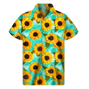 Bright Sunflower Pattern Print Men's Short Sleeve Shirt