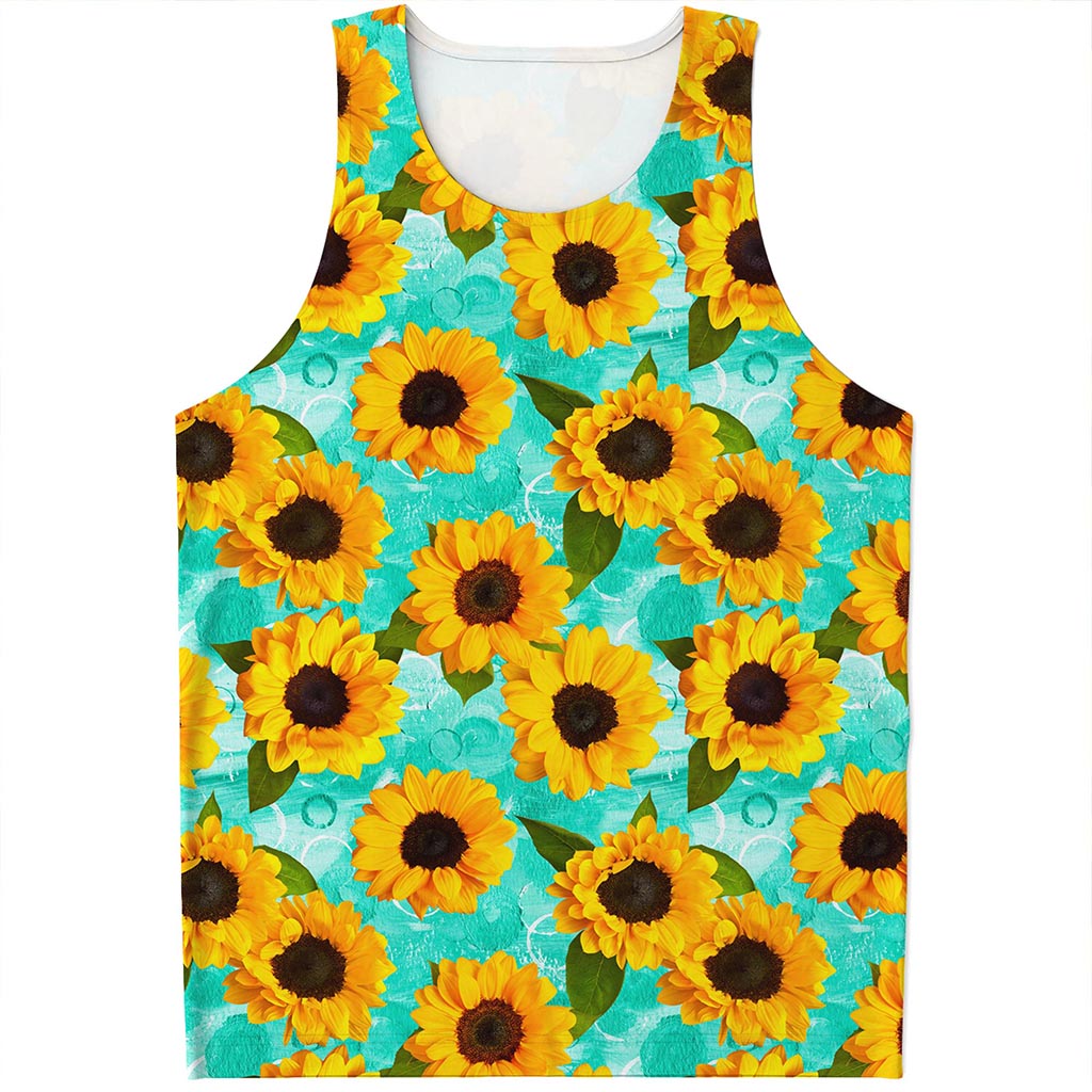 Bright Sunflower Pattern Print Men's Tank Top