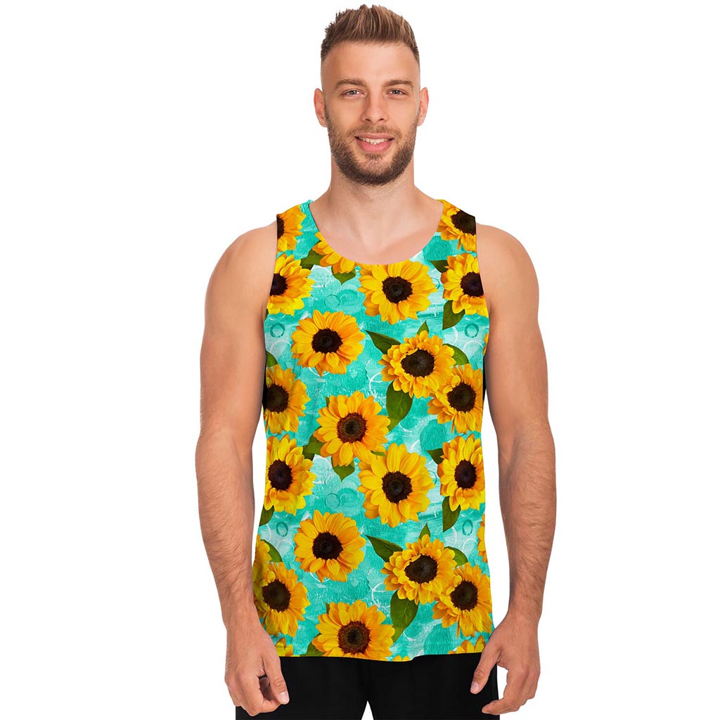 Bright Sunflower Pattern Print Men's Tank Top