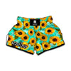 Bright Sunflower Pattern Print Muay Thai Boxing Shorts