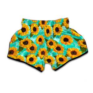 Bright Sunflower Pattern Print Muay Thai Boxing Shorts