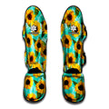 Bright Sunflower Pattern Print Muay Thai Shin Guards