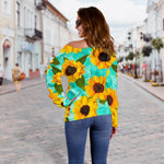 Bright Sunflower Pattern Print Off Shoulder Sweatshirt GearFrost