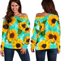 Bright Sunflower Pattern Print Off The Shoulder Sweatshirt