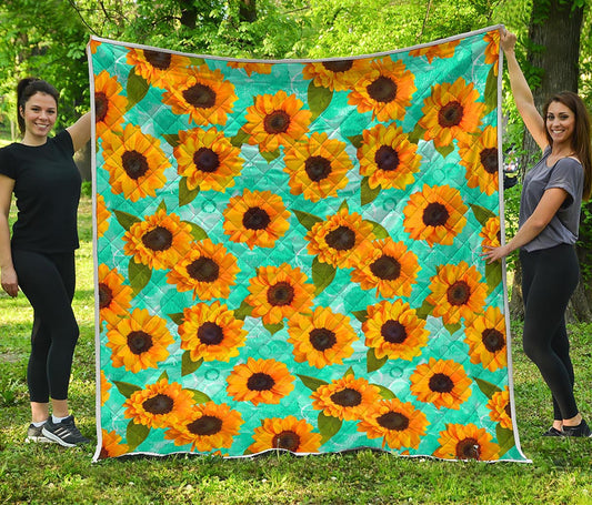 Bright Sunflower Pattern Print Quilt