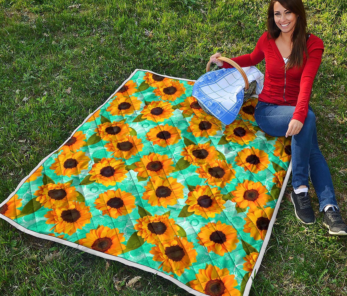 Bright Sunflower Pattern Print Quilt