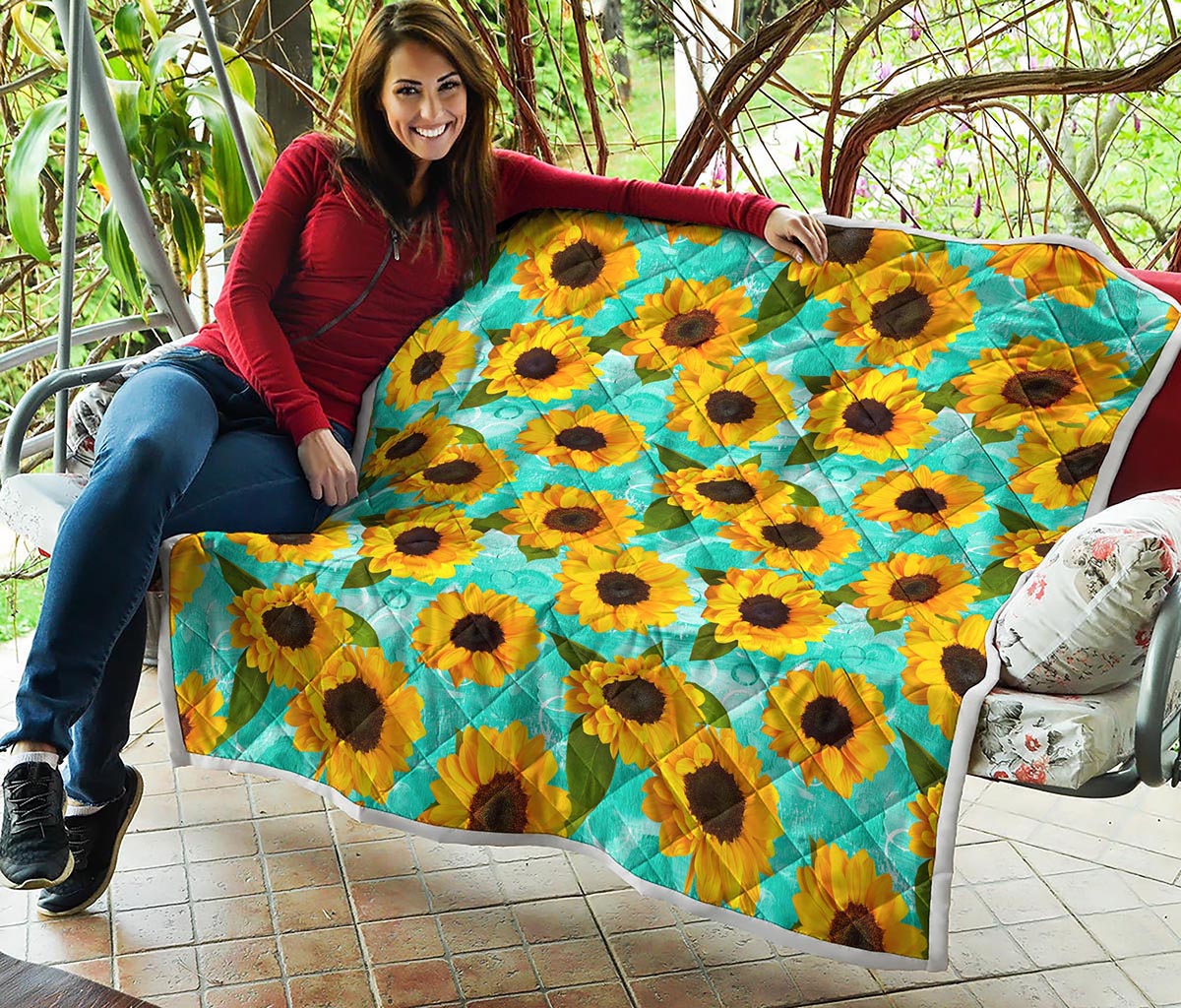 Bright Sunflower Pattern Print Quilt