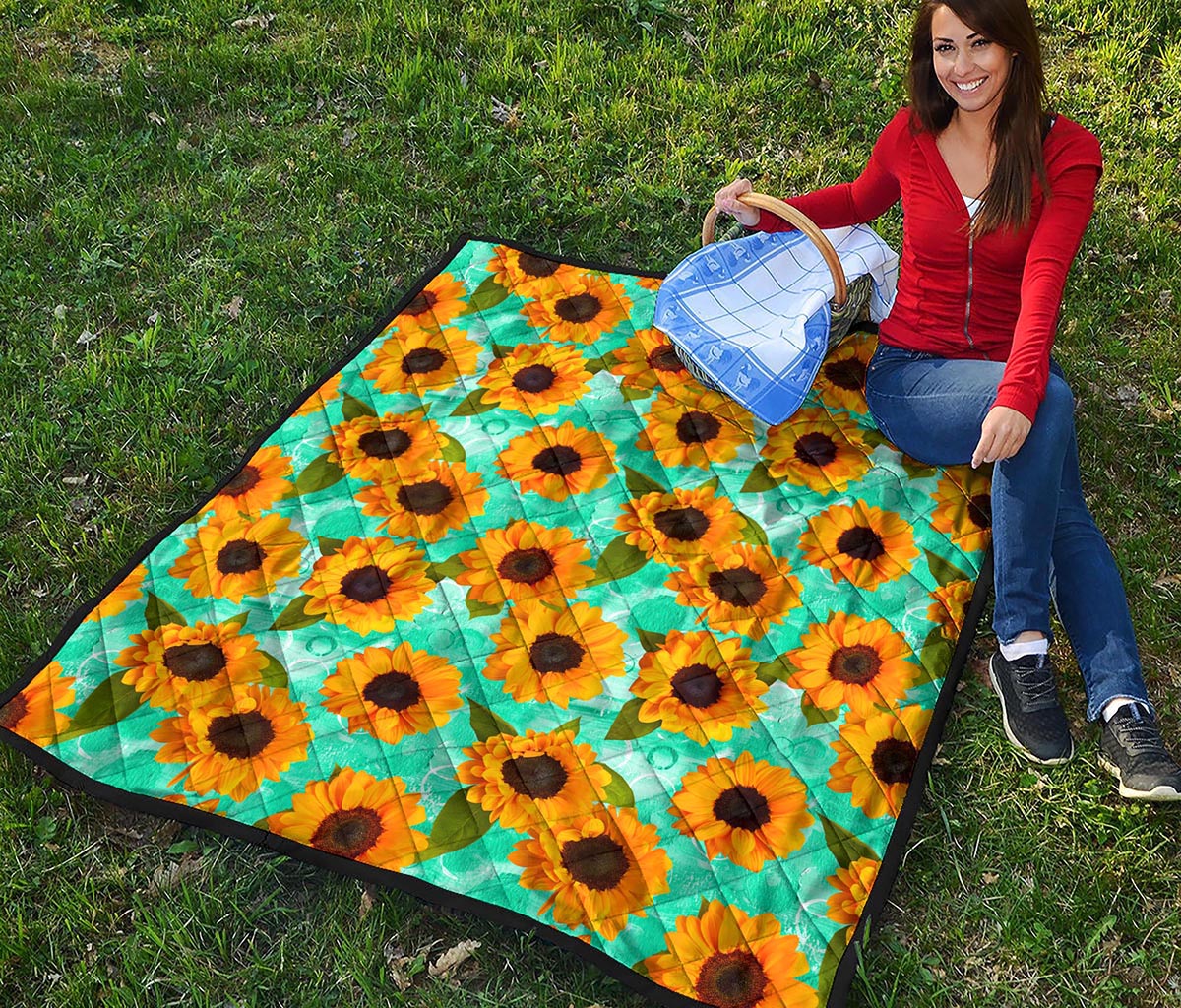 Bright Sunflower Pattern Print Quilt