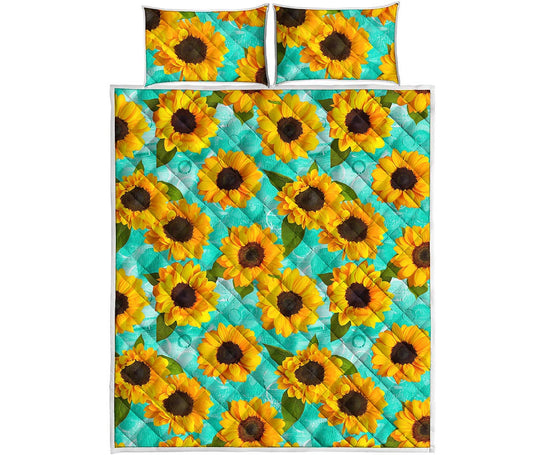Bright Sunflower Pattern Print Quilt Bed Set