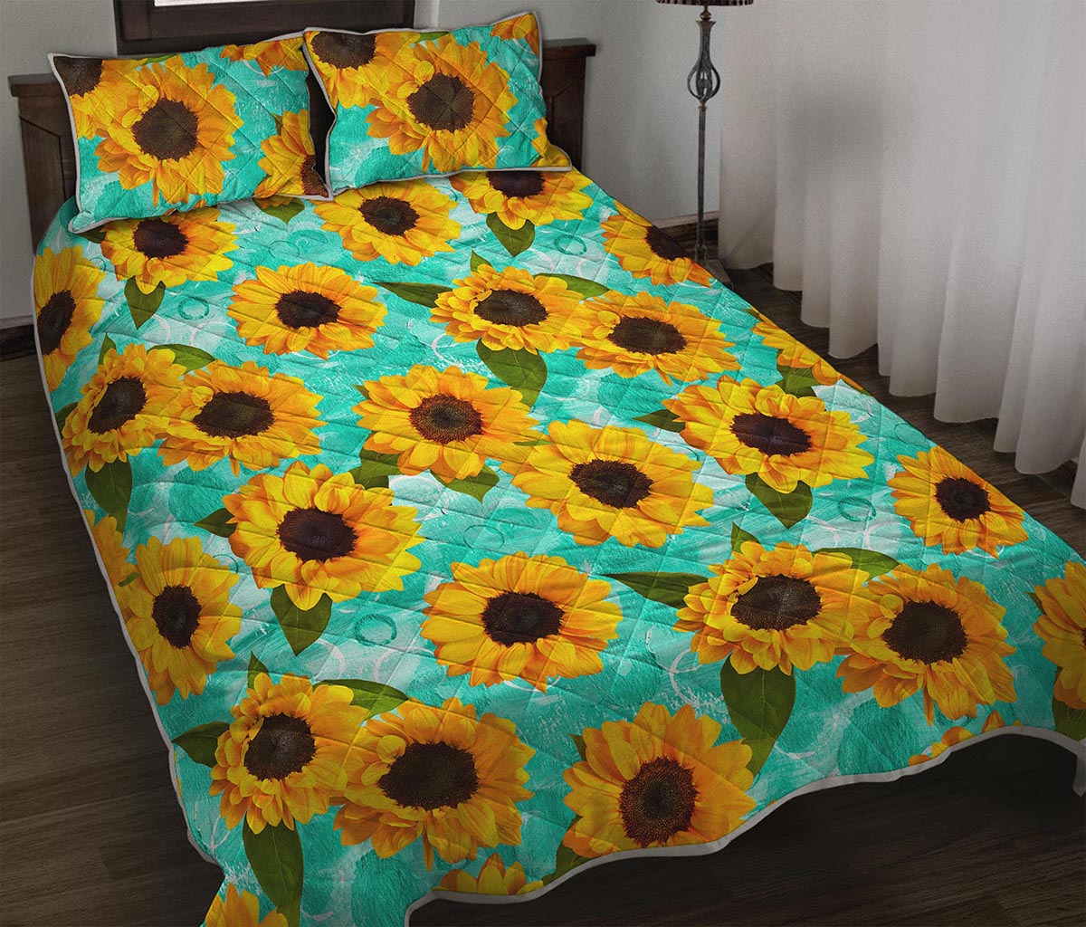 Bright Sunflower Pattern Print Quilt Bed Set