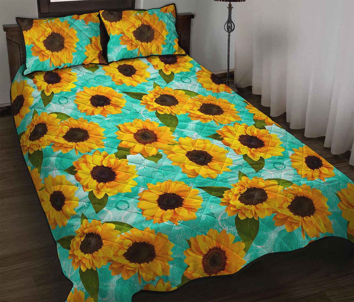 Bright Sunflower Pattern Print Quilt Bed Set