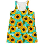 Bright Sunflower Pattern Print Women's Racerback Tank Top