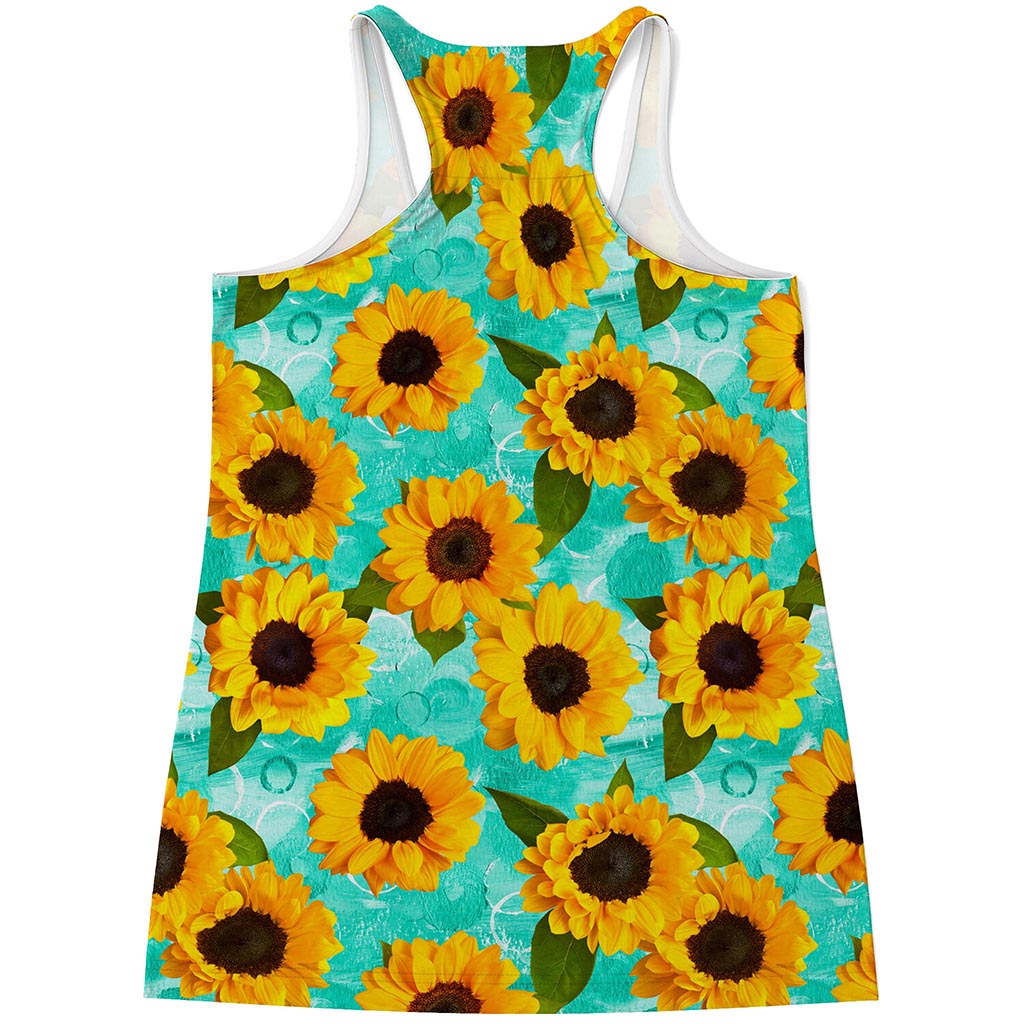 Bright Sunflower Pattern Print Women's Racerback Tank Top