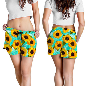 Bright Sunflower Pattern Print Women's Shorts