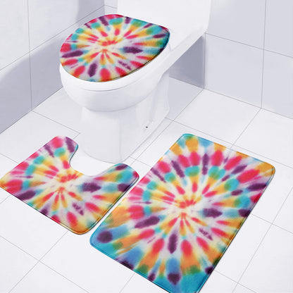 Bright Swirl Tie Dye Print 3 Piece Bath Mat Set