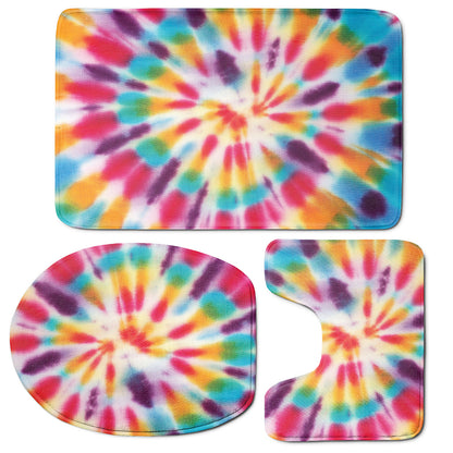 Bright Swirl Tie Dye Print 3 Piece Bath Mat Set