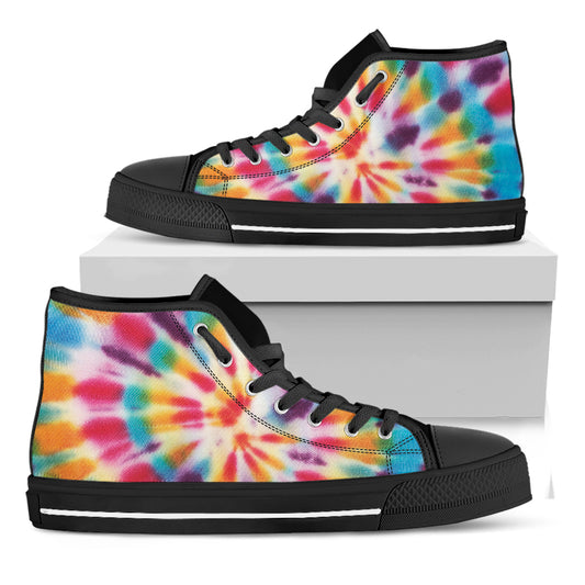Bright Swirl Tie Dye Print Black High Top Shoes