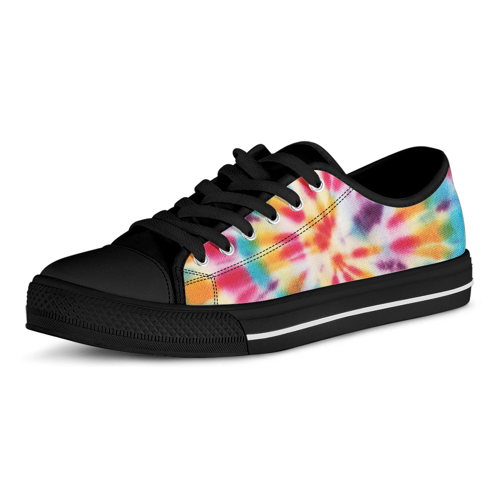 Bright Swirl Tie Dye Print Black Low Top Shoes 