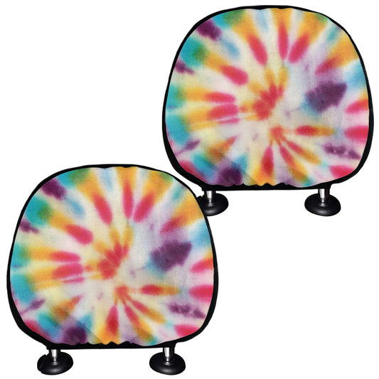 Bright Swirl Tie Dye Print Car Headrest Covers