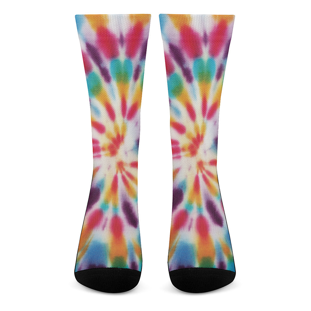 Bright Swirl Tie Dye Print Crew Socks