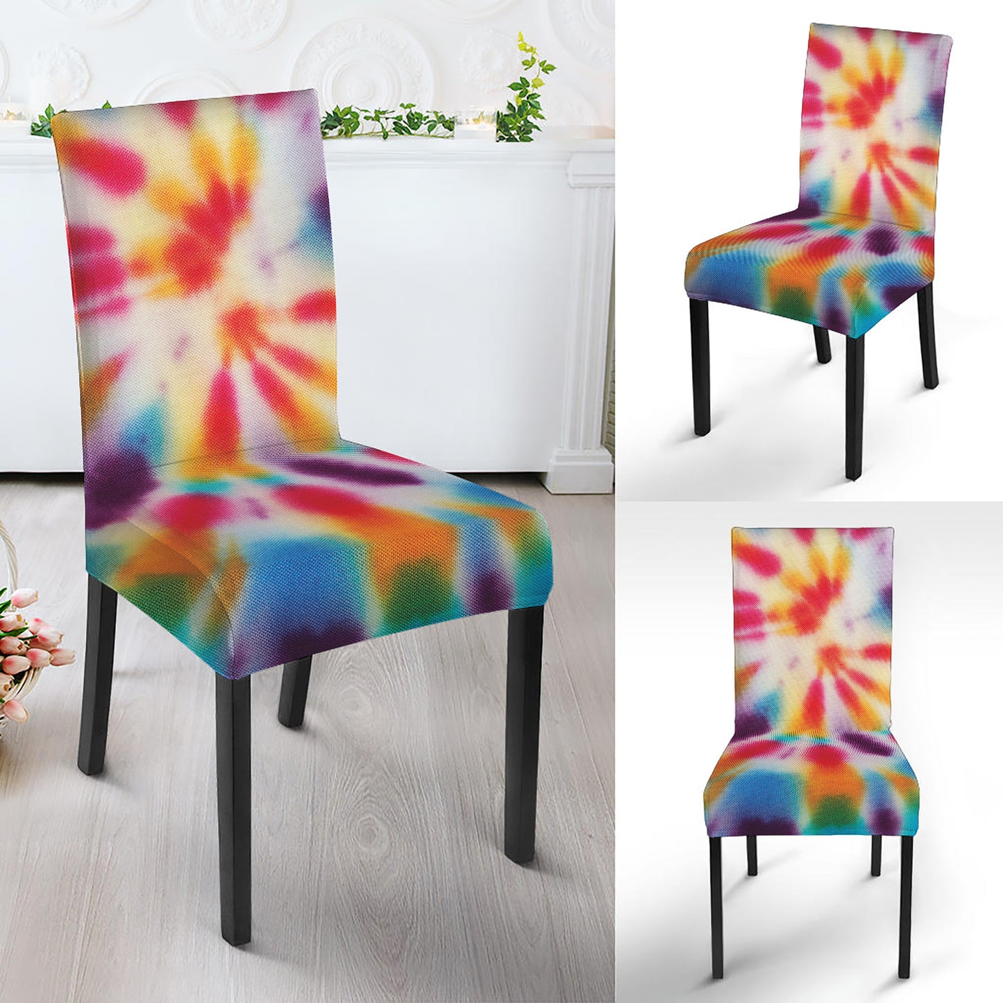 Bright Swirl Tie Dye Print Dining Chair Slipcover
