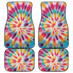 Bright Swirl Tie Dye Print Front and Back Car Floor Mats