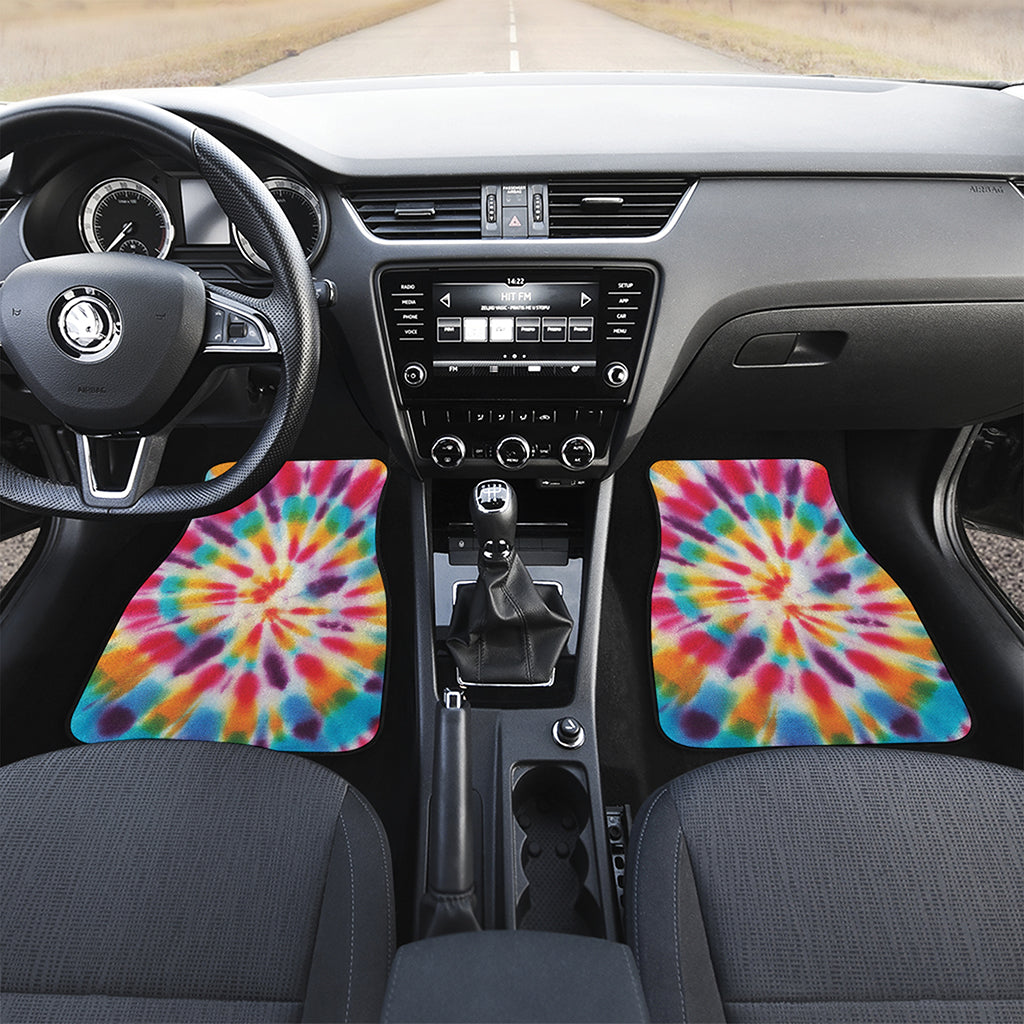 Bright Swirl Tie Dye Print Front and Back Car Floor Mats
