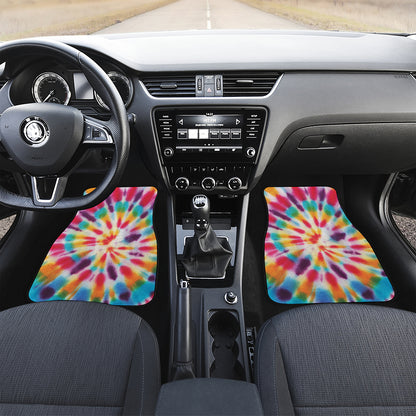 Bright Swirl Tie Dye Print Front and Back Car Floor Mats