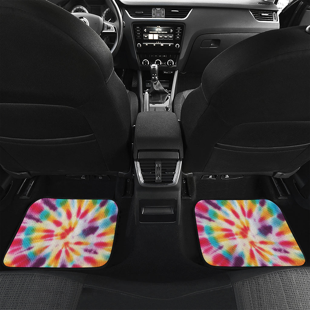 Bright Swirl Tie Dye Print Front and Back Car Floor Mats