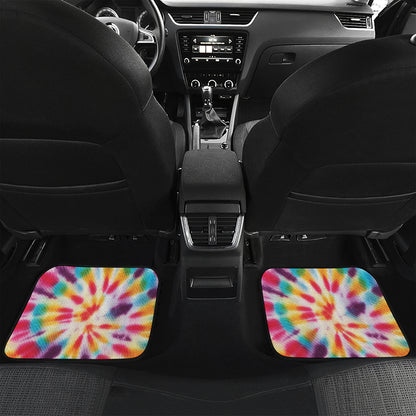 Bright Swirl Tie Dye Print Front and Back Car Floor Mats