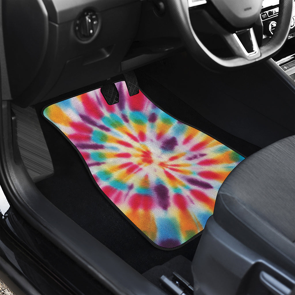 Bright Swirl Tie Dye Print Front and Back Car Floor Mats