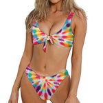 Bright Swirl Tie Dye Print Front Bow Tie Bikini