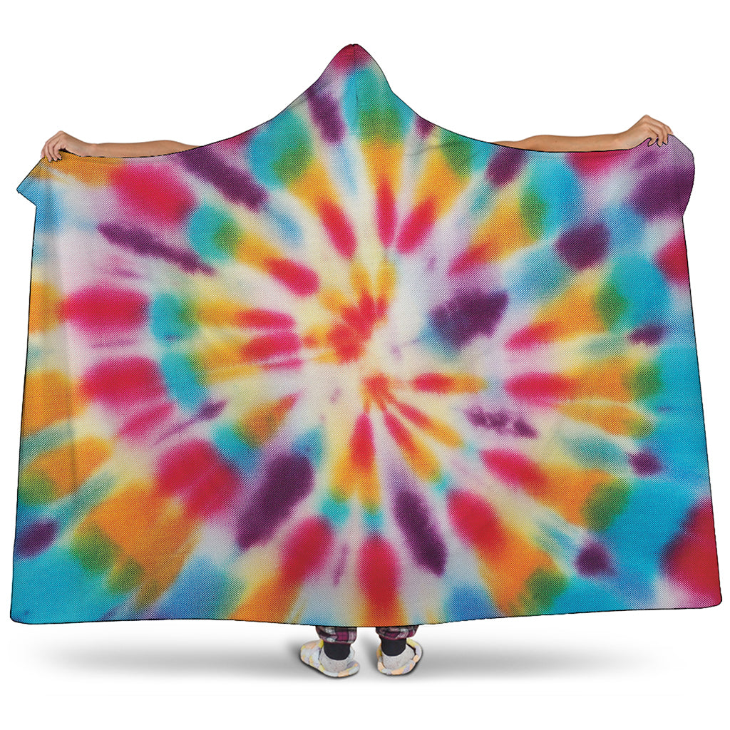 Bright Swirl Tie Dye Print Hooded Blanket