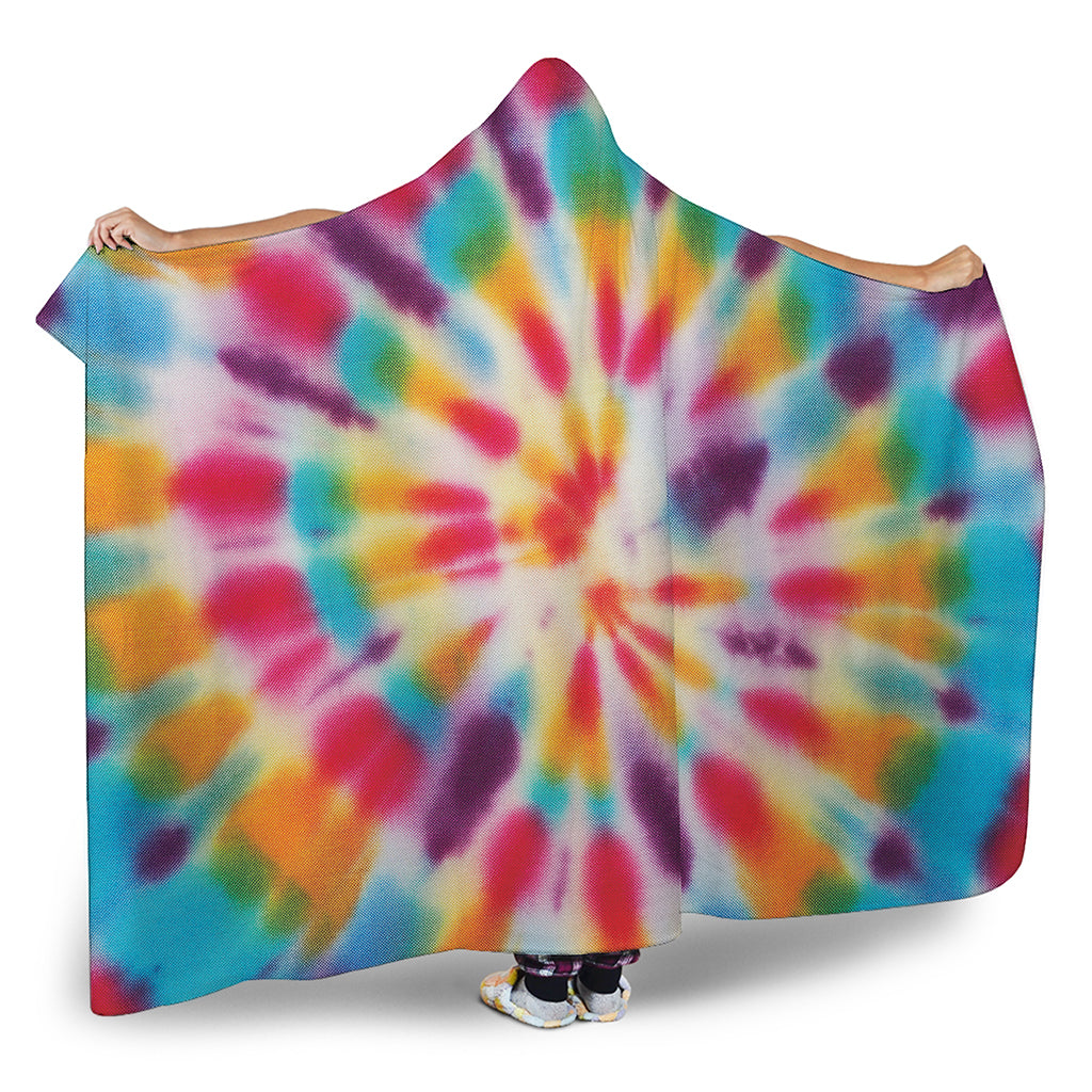 Bright Swirl Tie Dye Print Hooded Blanket
