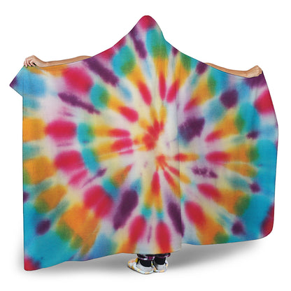 Bright Swirl Tie Dye Print Hooded Blanket