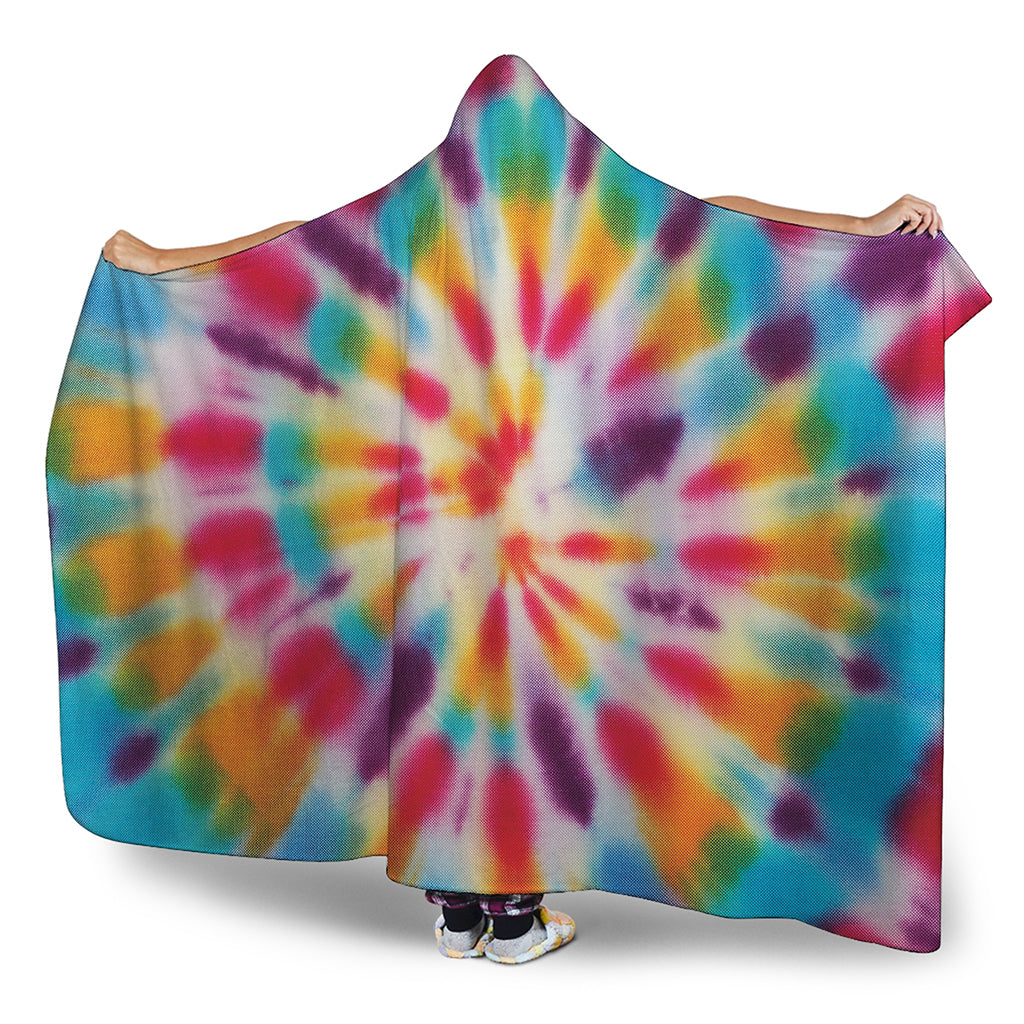 Bright Swirl Tie Dye Print Hooded Blanket