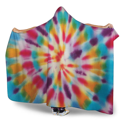 Bright Swirl Tie Dye Print Hooded Blanket
