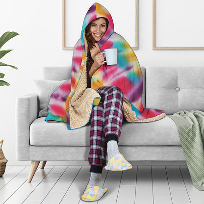 Bright Swirl Tie Dye Print Hooded Blanket