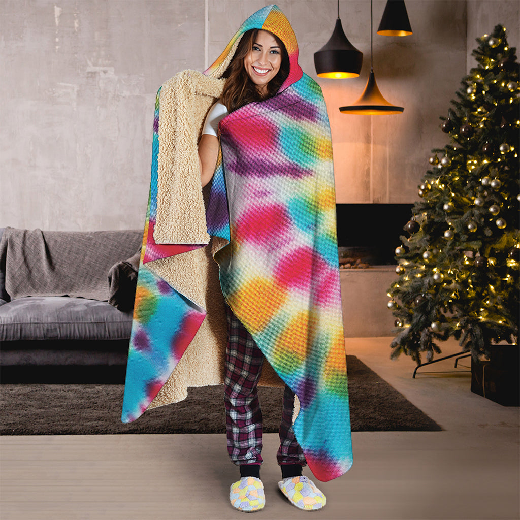 Bright Swirl Tie Dye Print Hooded Blanket