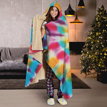 Bright Swirl Tie Dye Print Hooded Blanket