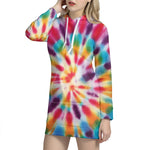 Bright Swirl Tie Dye Print Pullover Hoodie Dress