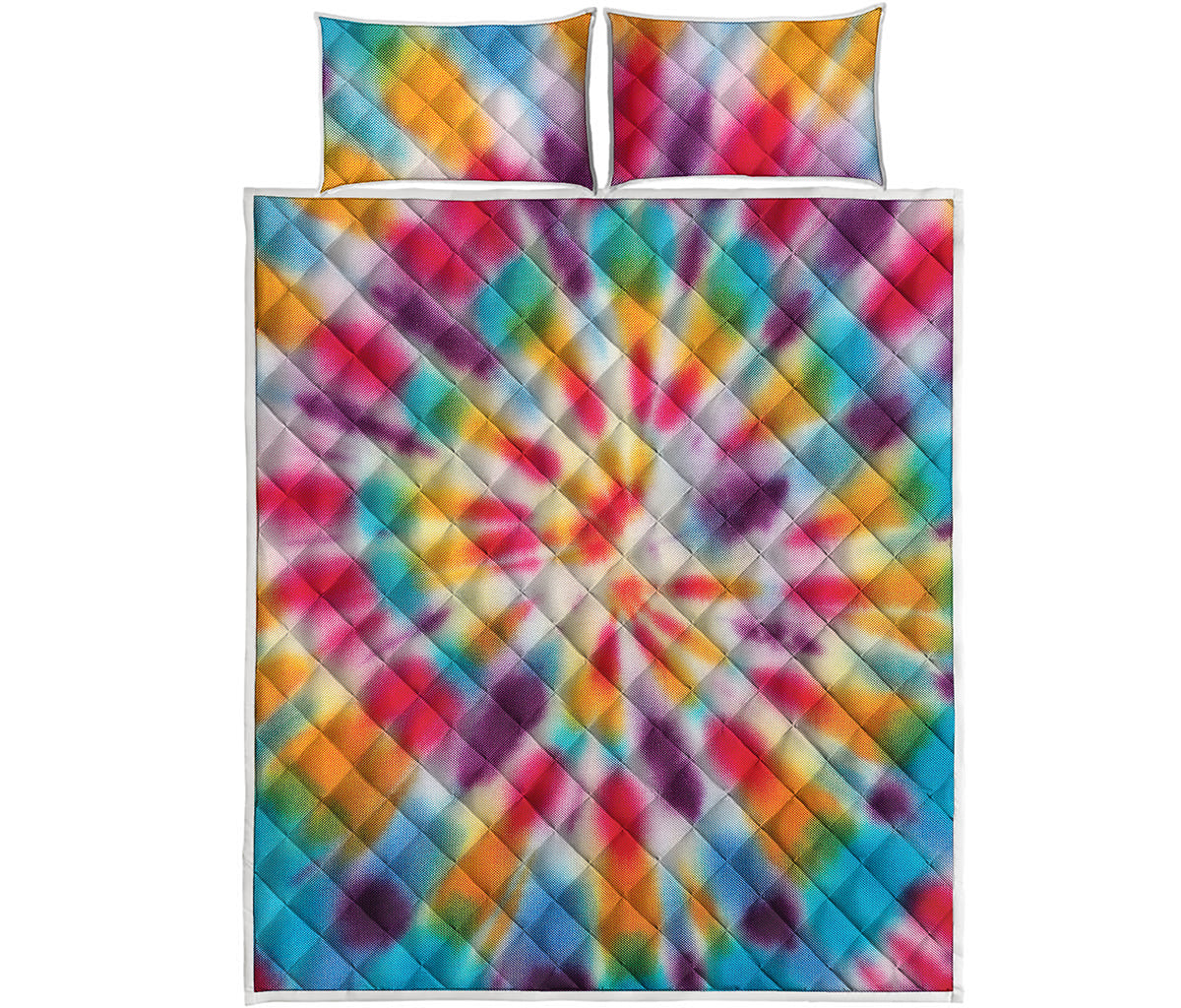 Bright Swirl Tie Dye Print Quilt Bed Set