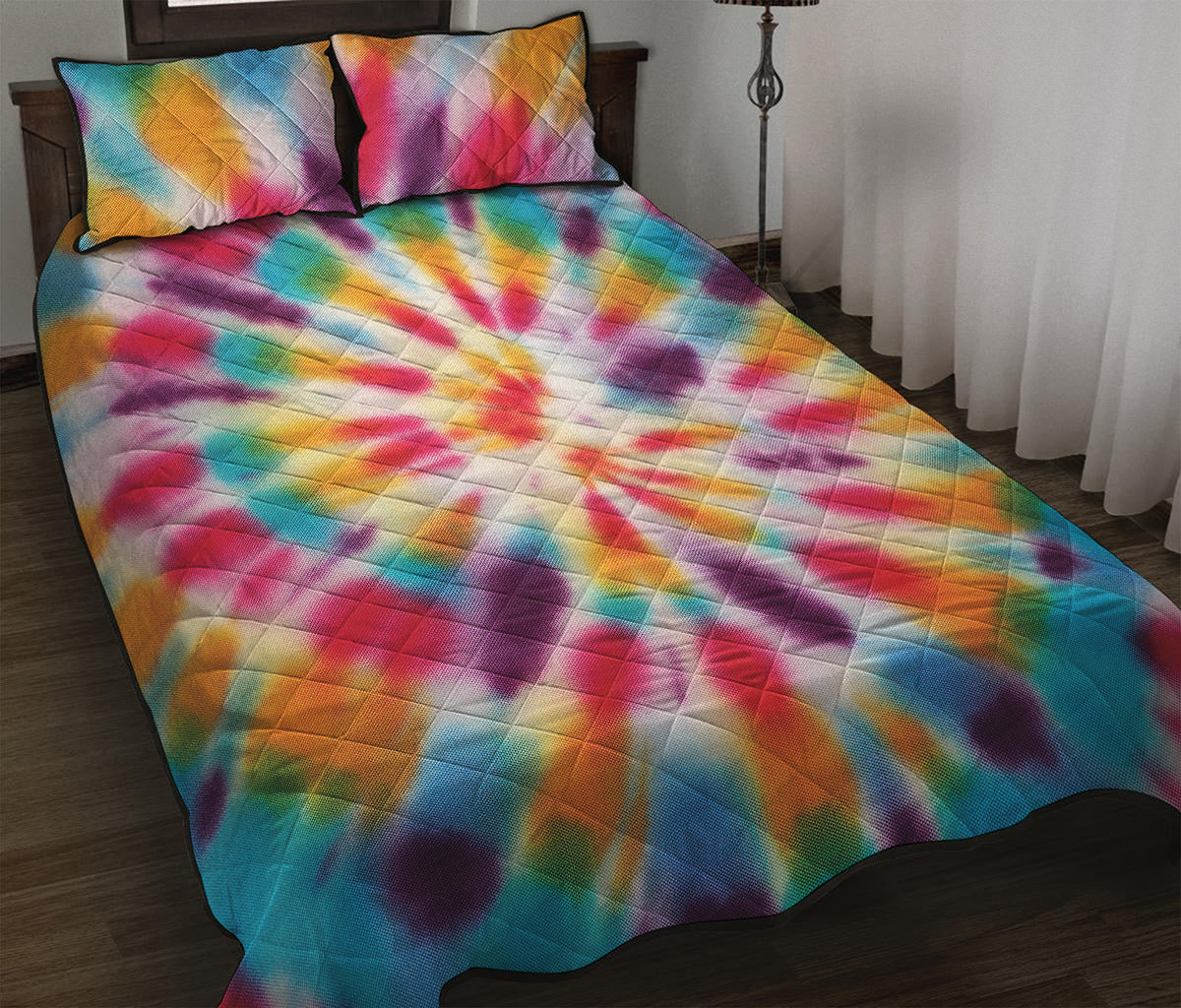 Bright Swirl Tie Dye Print Quilt Bed Set