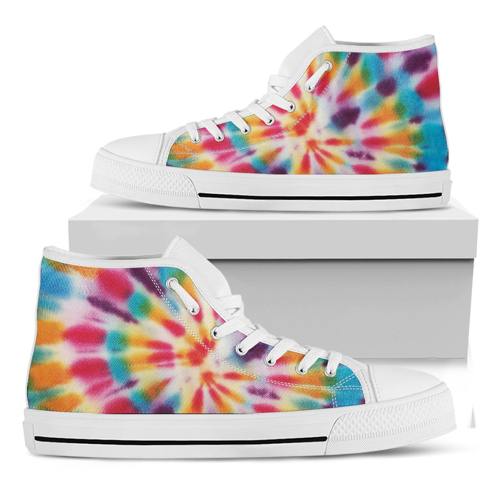 Bright Swirl Tie Dye Print White High Top Shoes