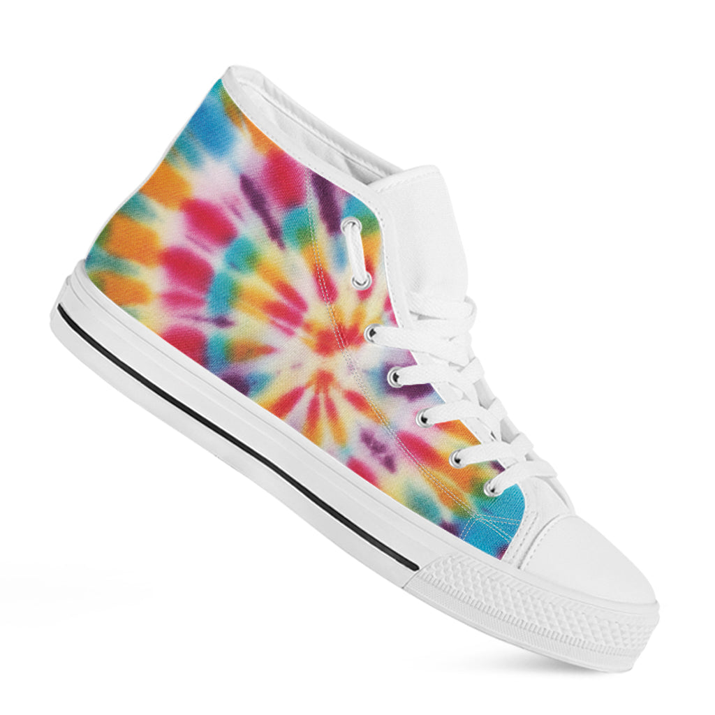 Bright Swirl Tie Dye Print White High Top Shoes