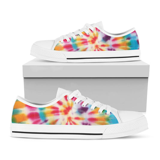 Bright Swirl Tie Dye Print White Low Top Shoes