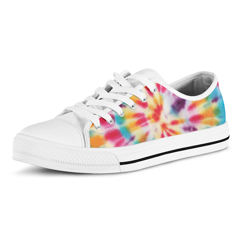 Bright Swirl Tie Dye Print White Low Top Shoes