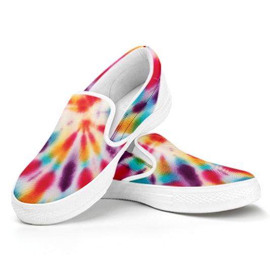 Bright Swirl Tie Dye Print White Slip On Shoes